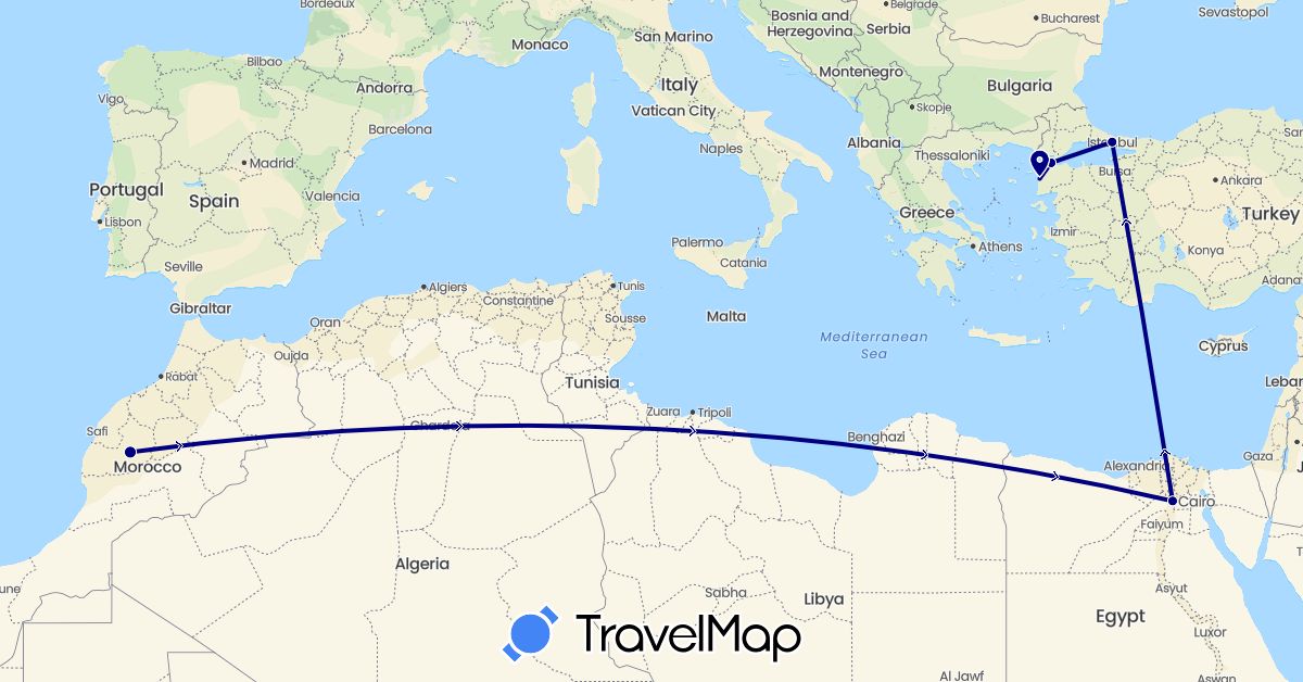 TravelMap itinerary: driving in Egypt, Morocco, Turkey (Africa, Asia)